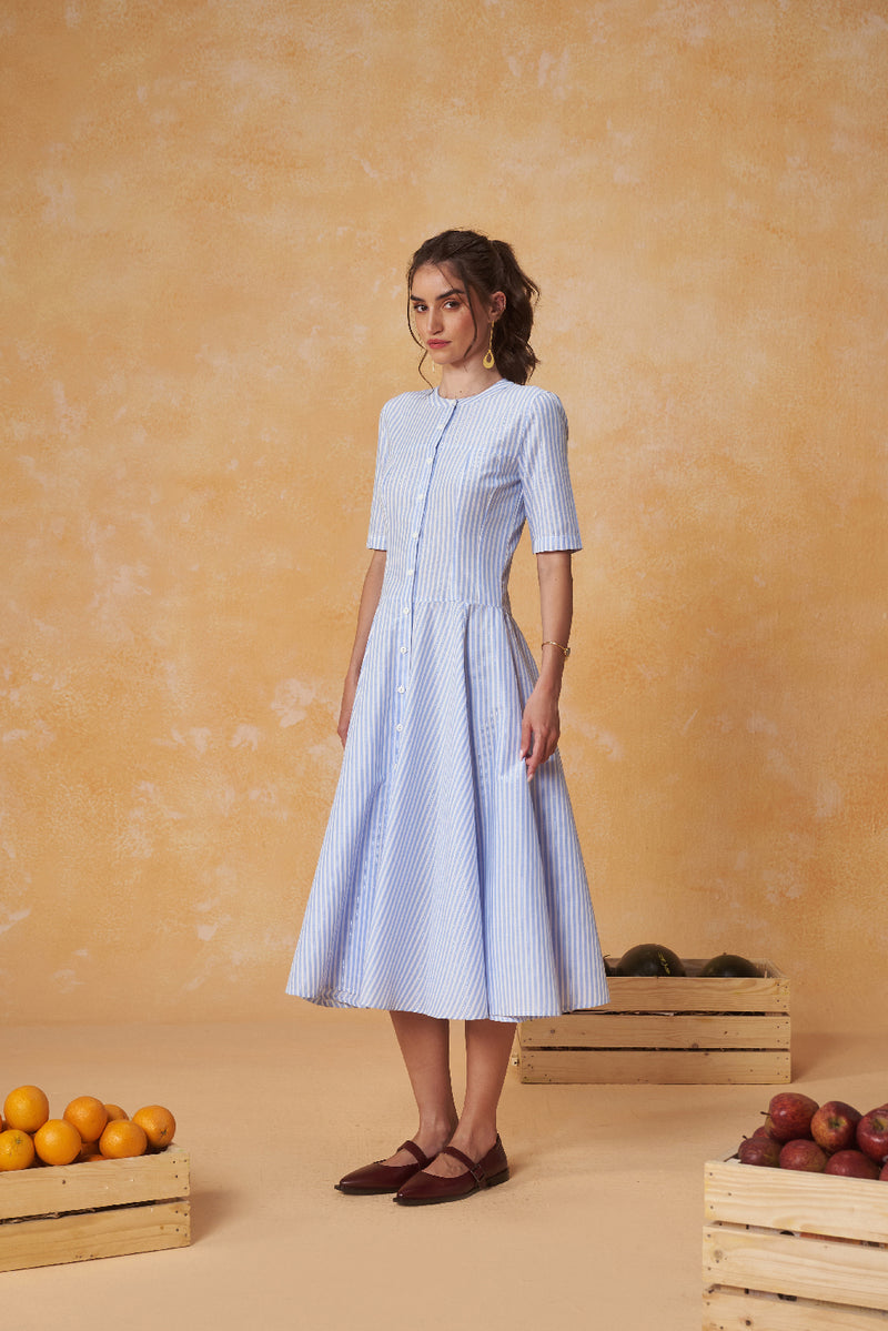 Radial Stripe Shirt Dress