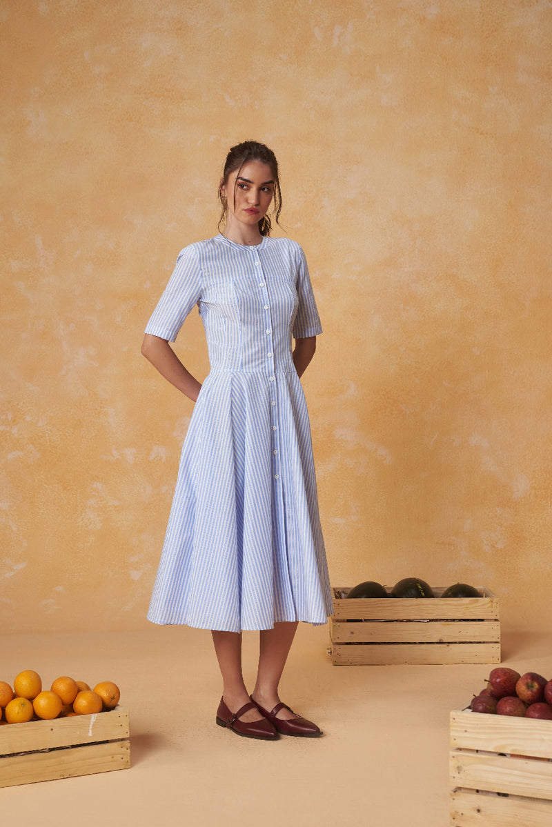 Radial Stripe Shirt Dress