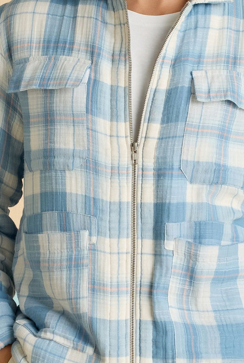 Horizon Blue Checked Zip Shacket