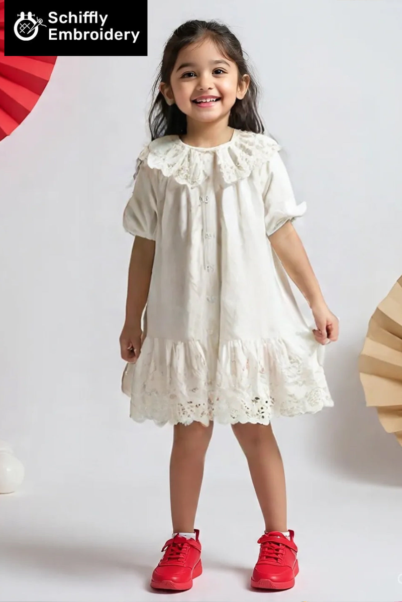 White Eyelet Lace Ruffle Dress-Girls