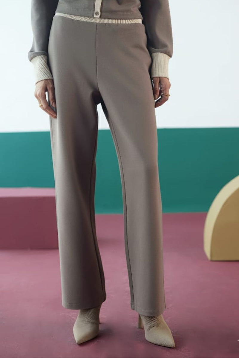 Warm Dune Contrasted Ribbed Pants