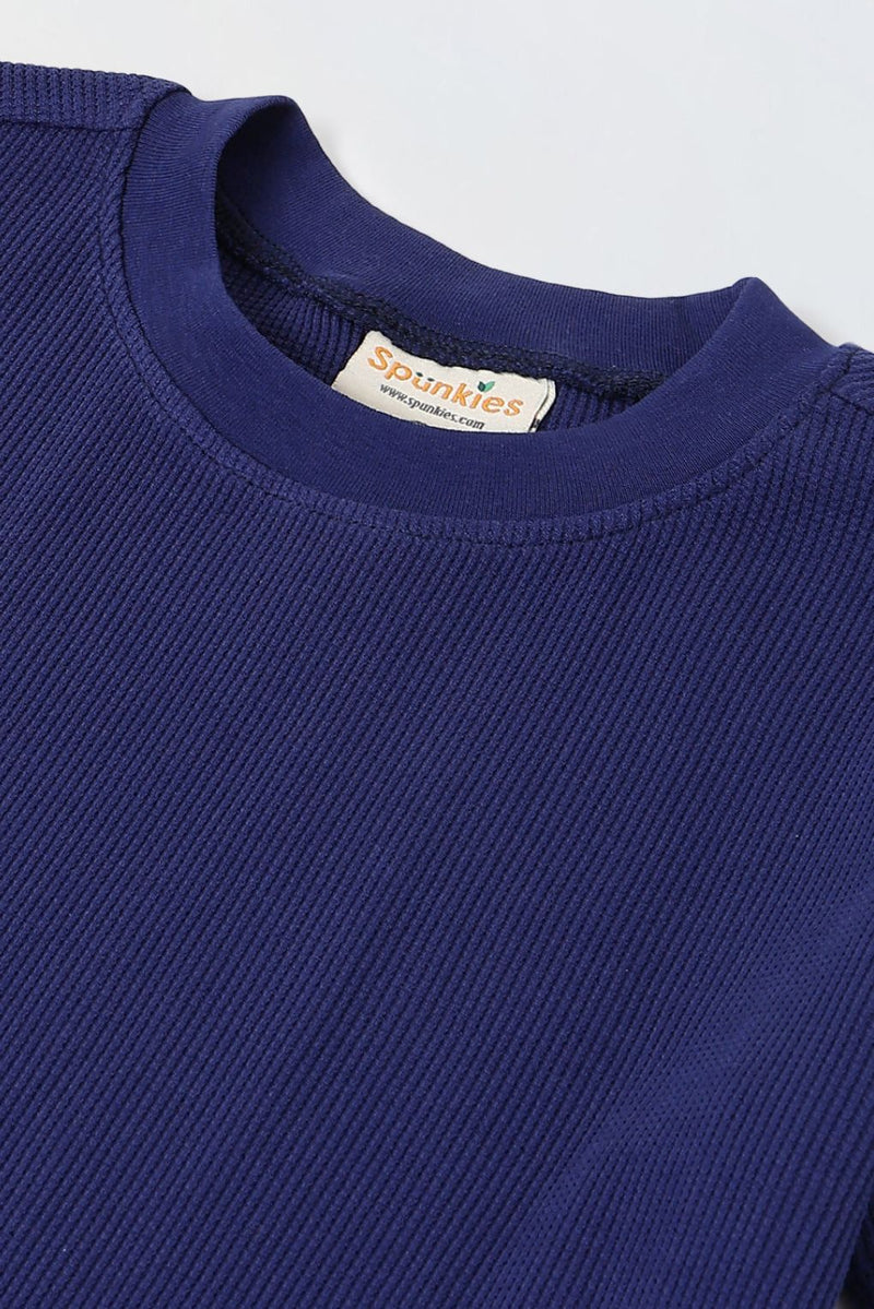 Spunkies Boys Navy Blue Solid Crew Neck Short Sleeves T-Shirt and Shorts Set