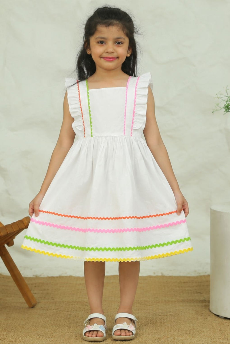 Spunkies Girls White Fit & Flare Dress