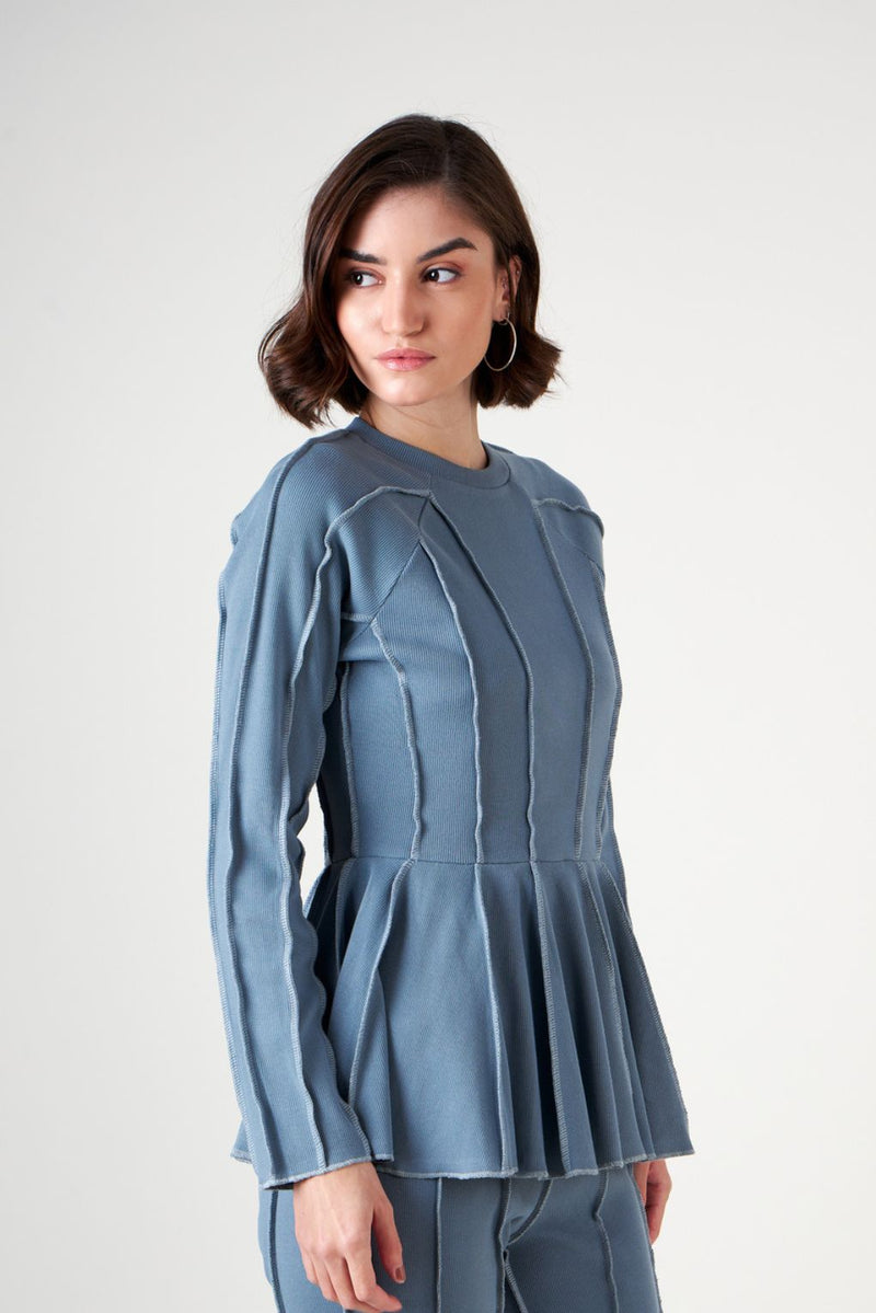 Blue Trendy - Threads Pep'lum Top