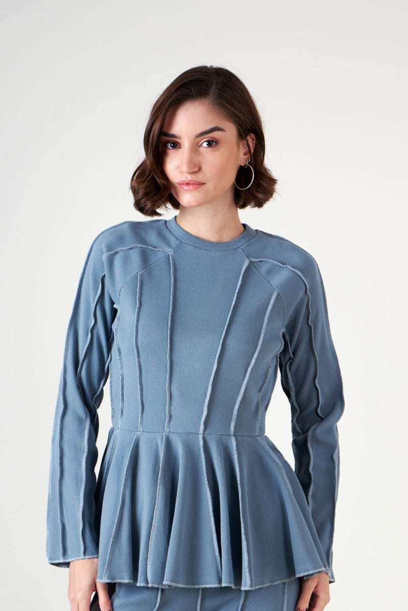 Blue Trendy - Threads Pep'lum Top