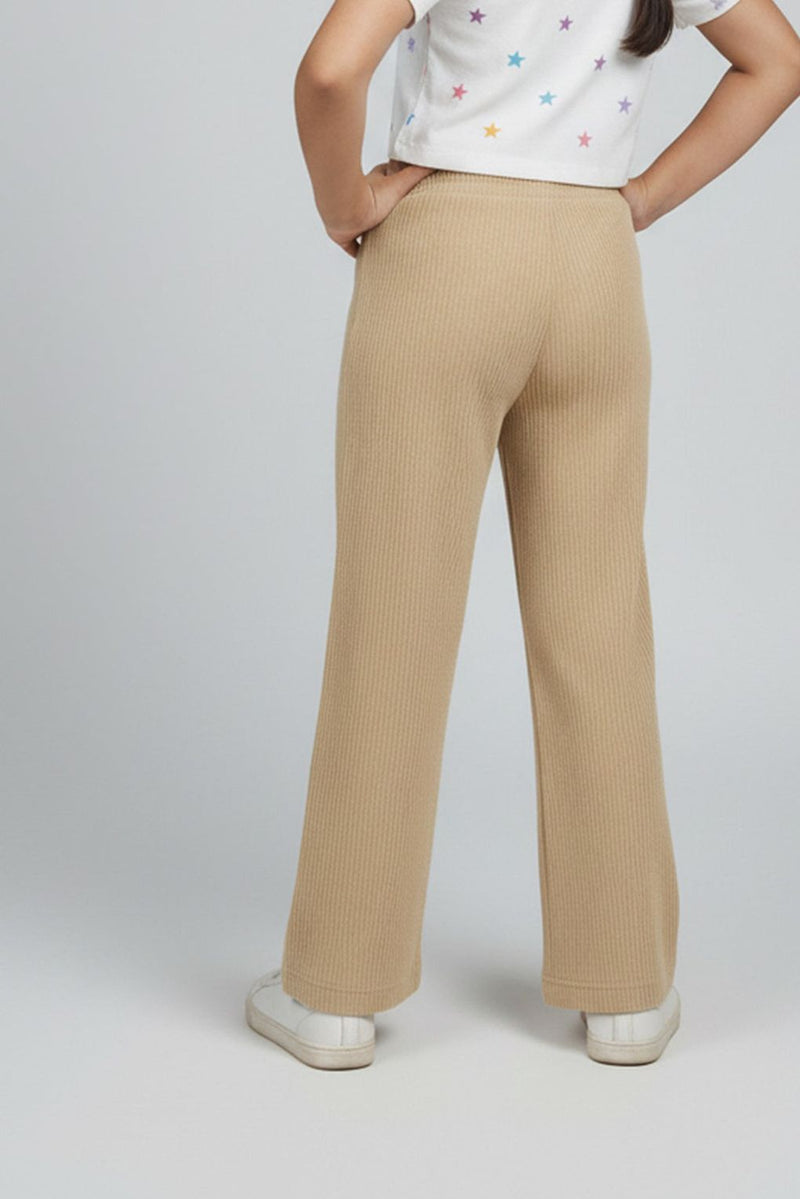 Spunkies Girls Brown Wide-Leg Pants with Panda Patch