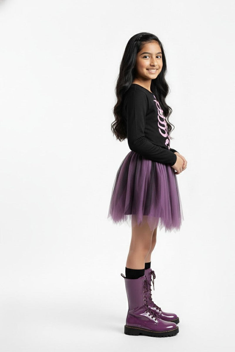 Spunkies Girls Black & Purple Ombre Skeleton Print Dress