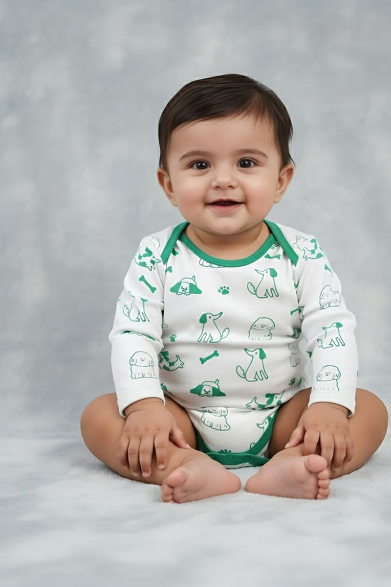 Spunkies Infant Cotton White Half Sleeve Printed Romper
