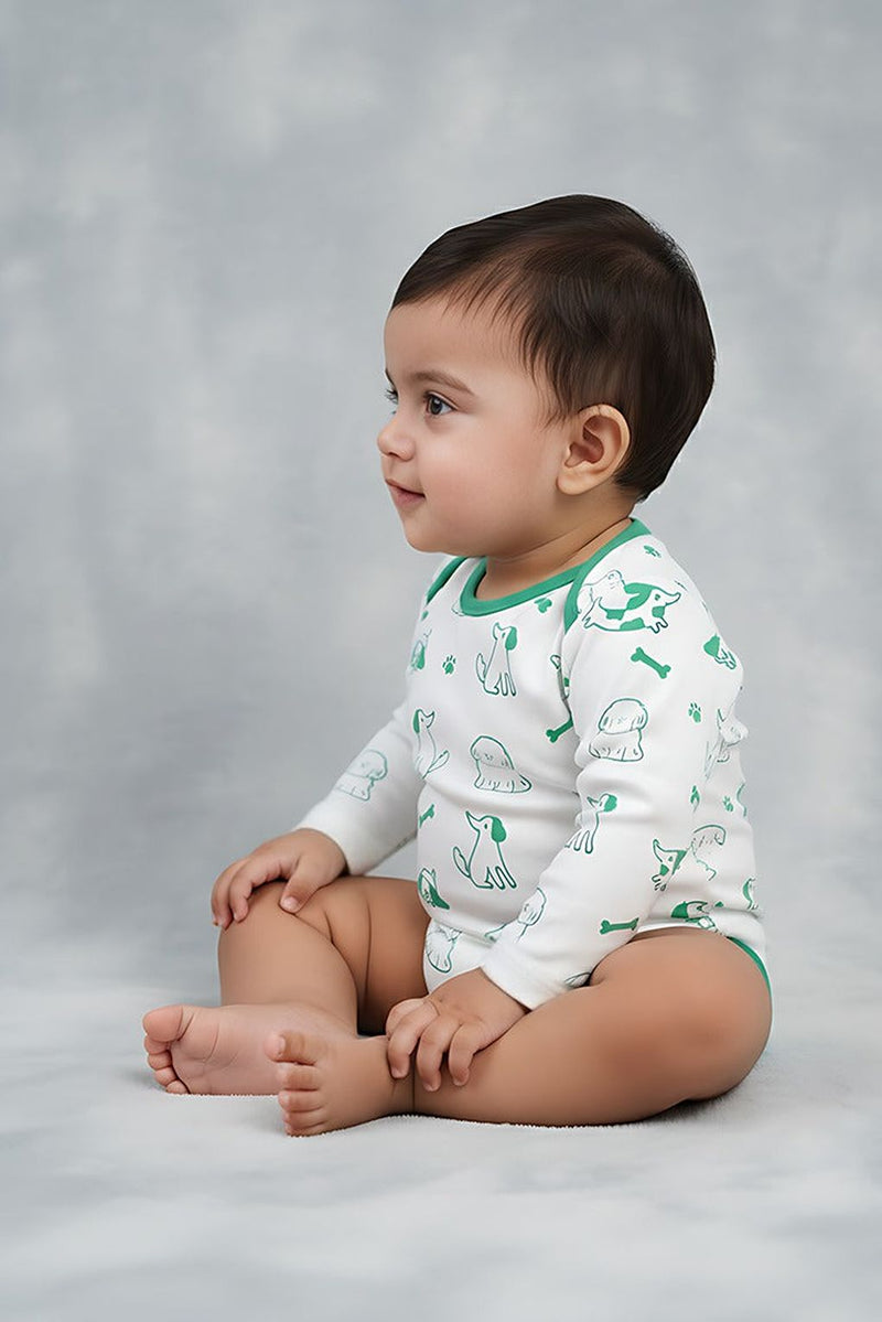 Spunkies Infant Cotton White Half Sleeve Printed Romper