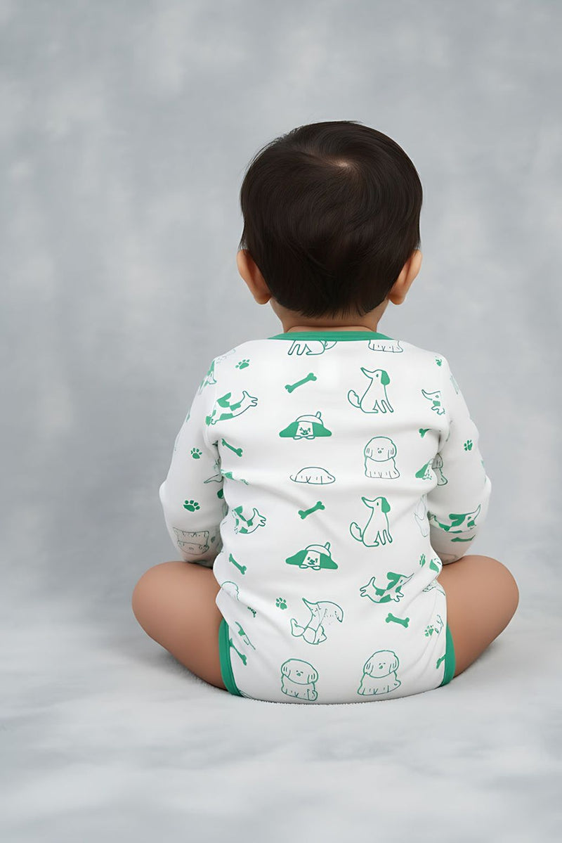 Spunkies Infant Cotton White Half Sleeve Printed Romper