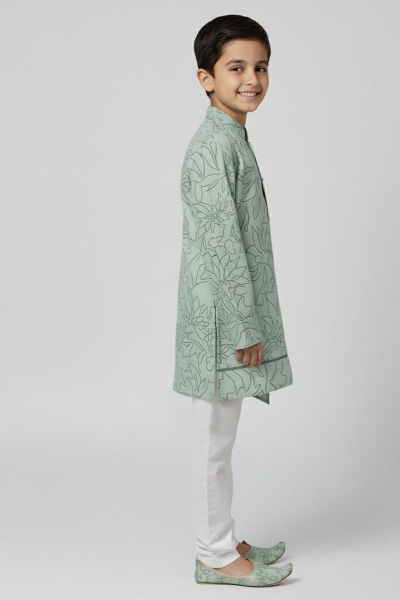 Spunkies Boys Green Cotton Printed Ethnic Kurta Pajama Set