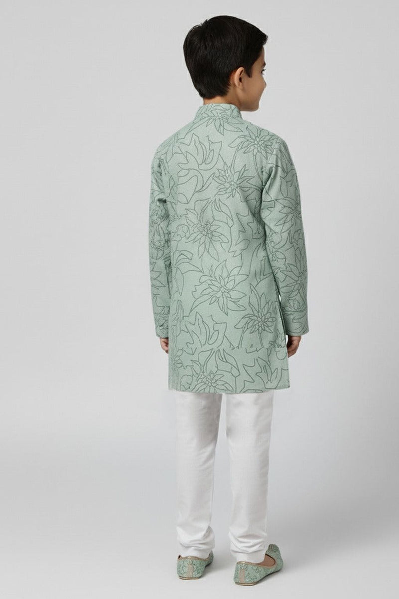Spunkies Boys Green Cotton Printed Ethnic Kurta Pajama Set