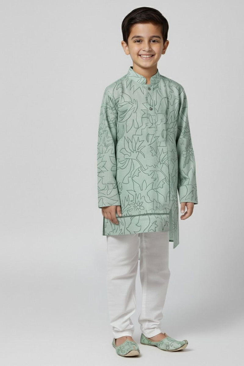 Spunkies Boys Green Cotton Printed Ethnic Kurta Pajama Set