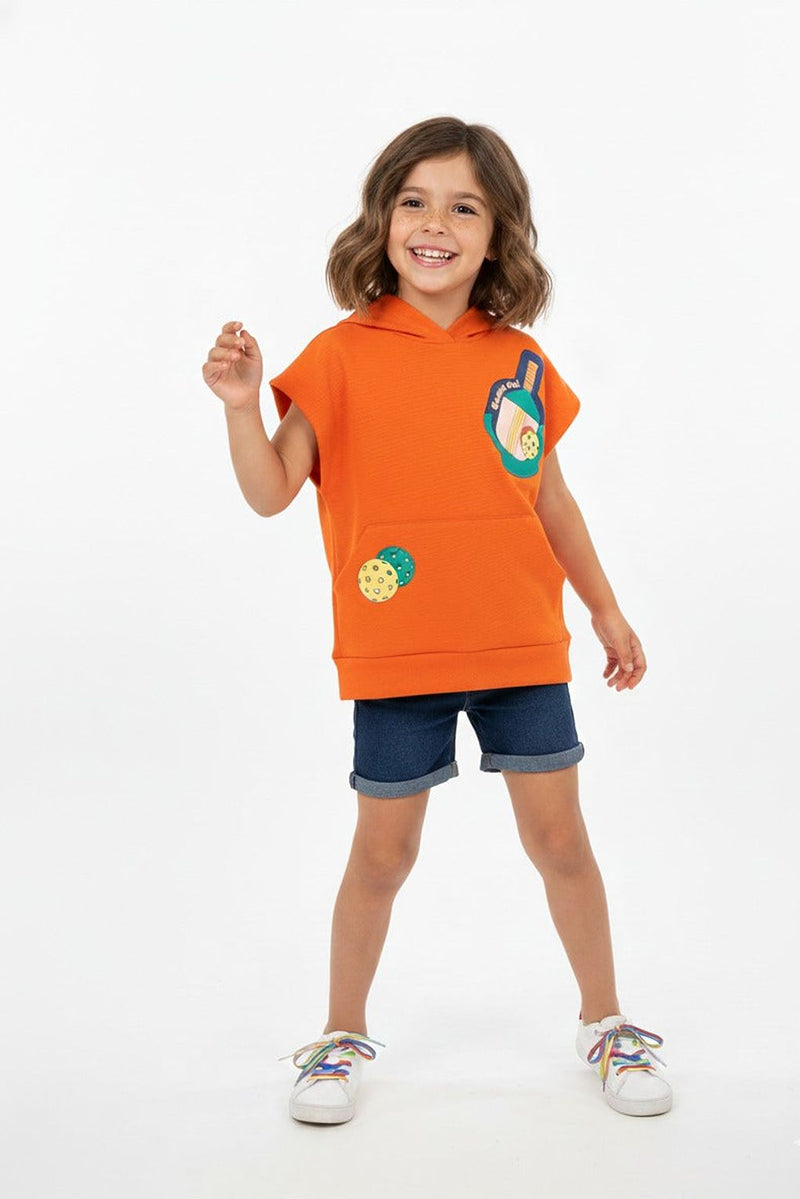 Spunkies Girls Orange Pickleball Sleeveless Hoodie