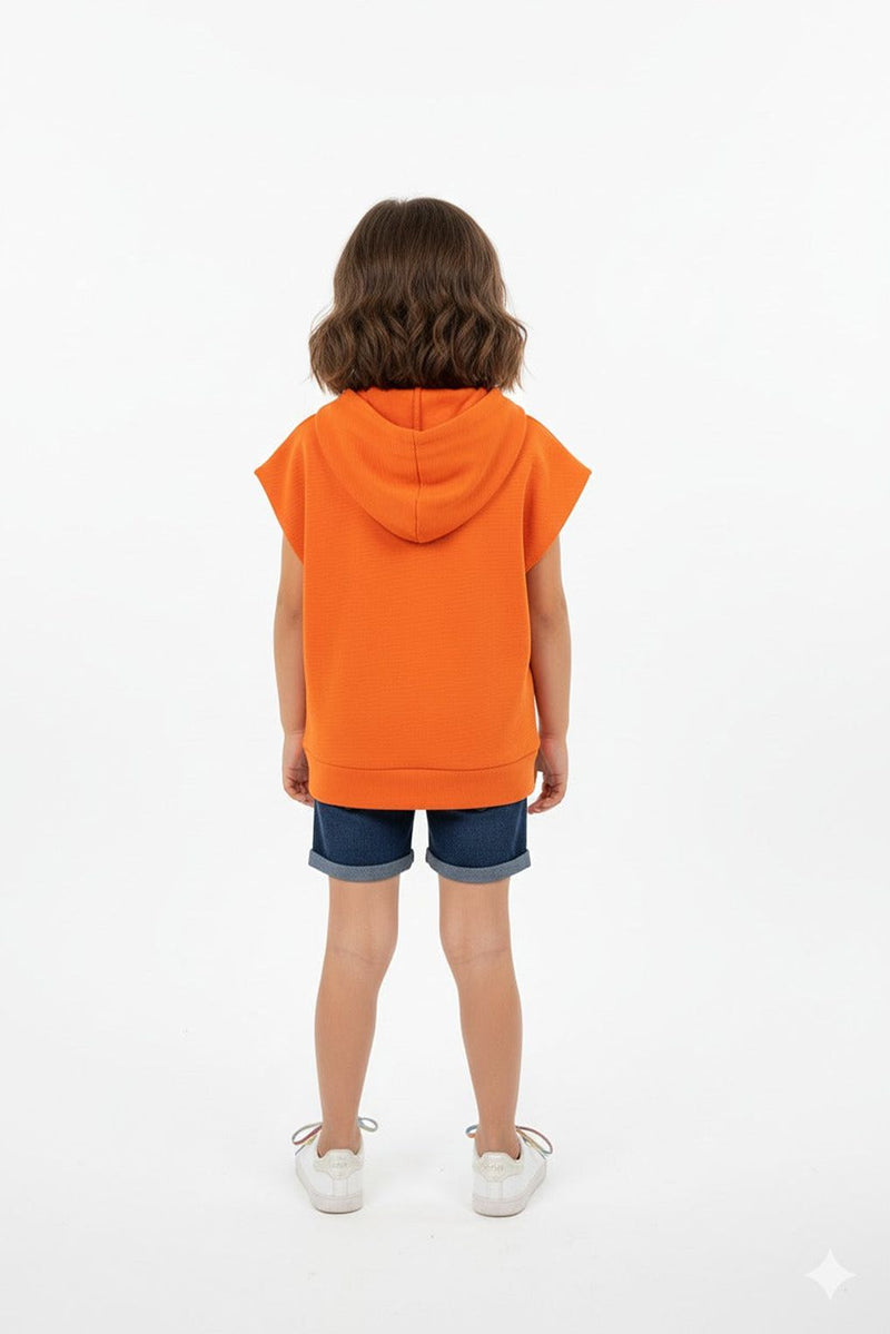 Spunkies Girls Orange Pickleball Sleeveless Hoodie