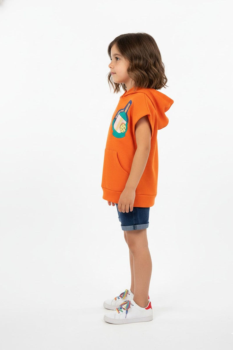 Spunkies Girls Orange Pickleball Sleeveless Hoodie