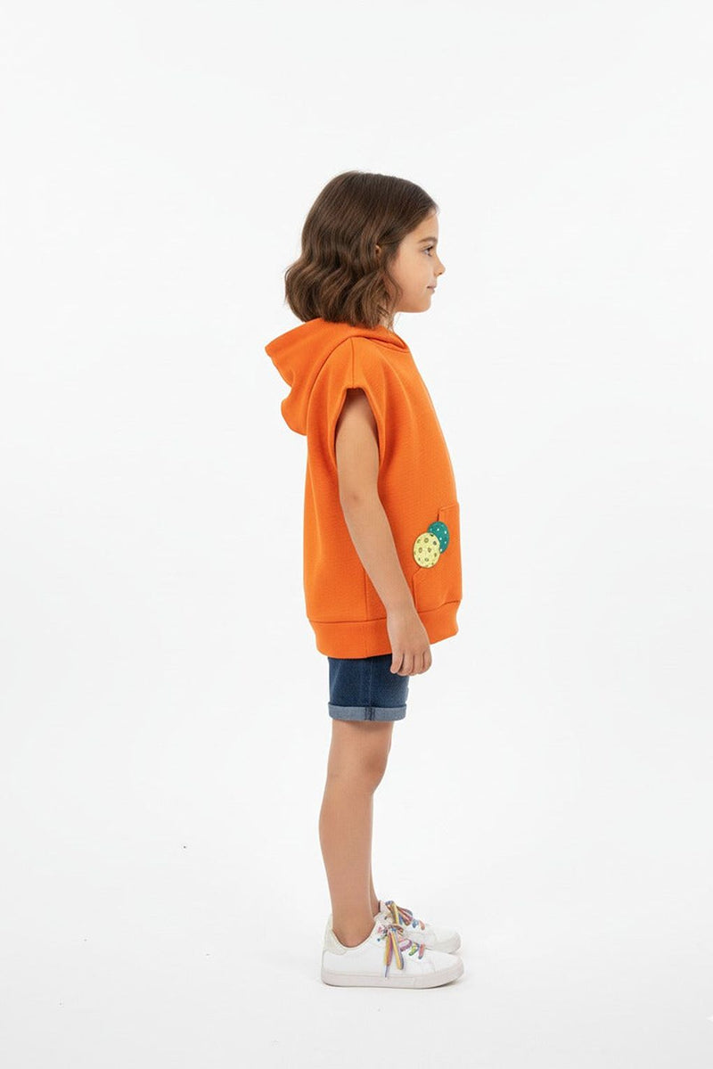 Spunkies Girls Orange Pickleball Sleeveless Hoodie