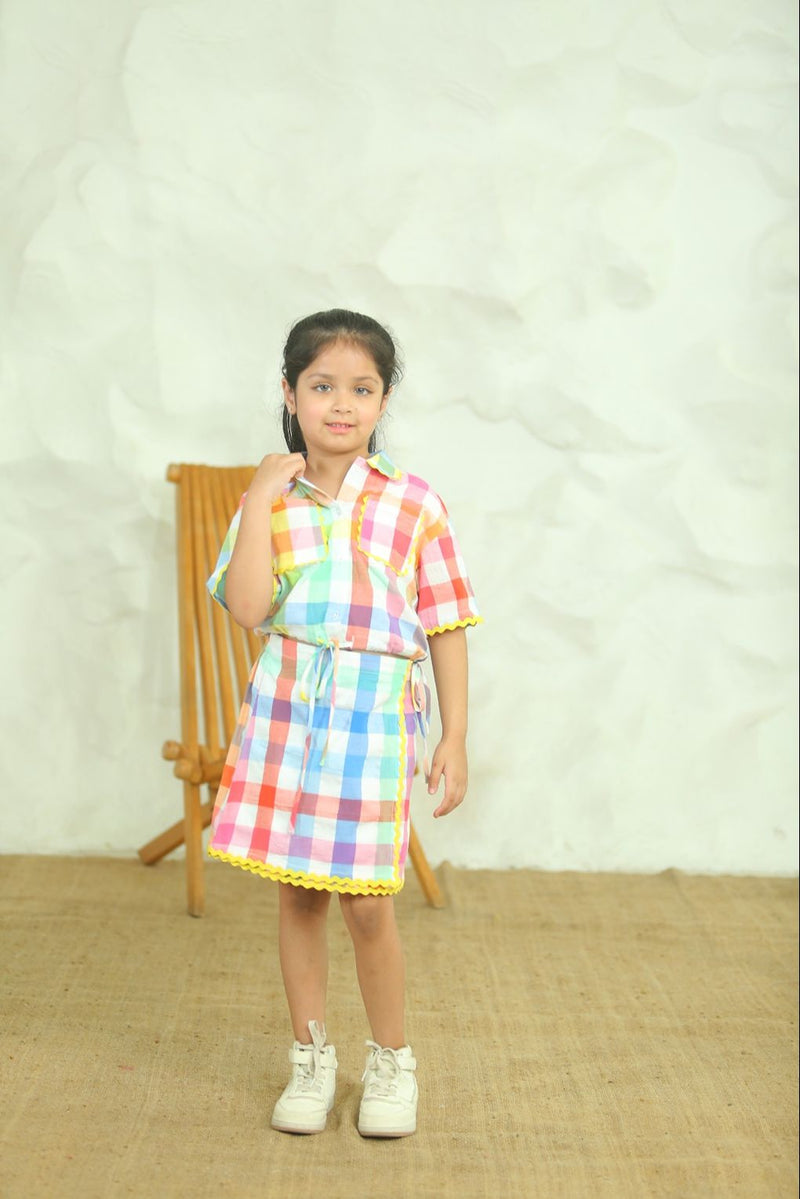 Spunkies Kids Multicolor Checked Printed Co-ord Set