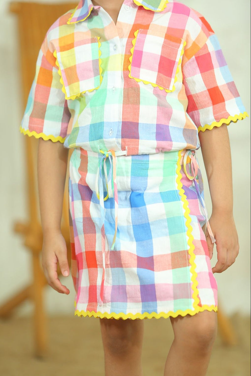 Spunkies Kids Multicolor Checked Printed Co-ord Set