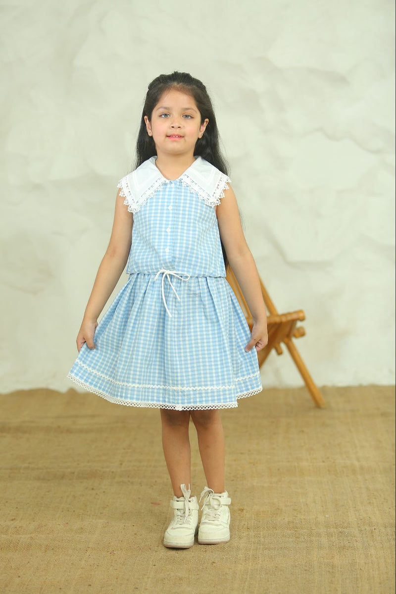 Spunkies Girls Blue Gingham Top & Skirt Co-ord Set