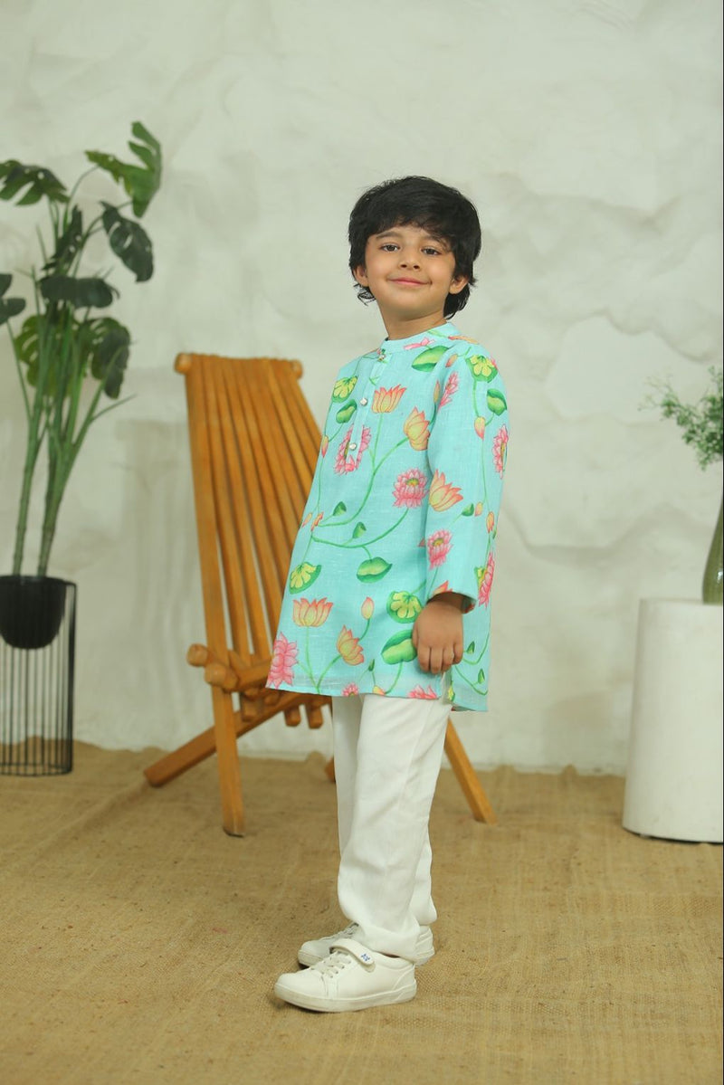 Spunkies Boys Mint Green Embroidered Kurta Set