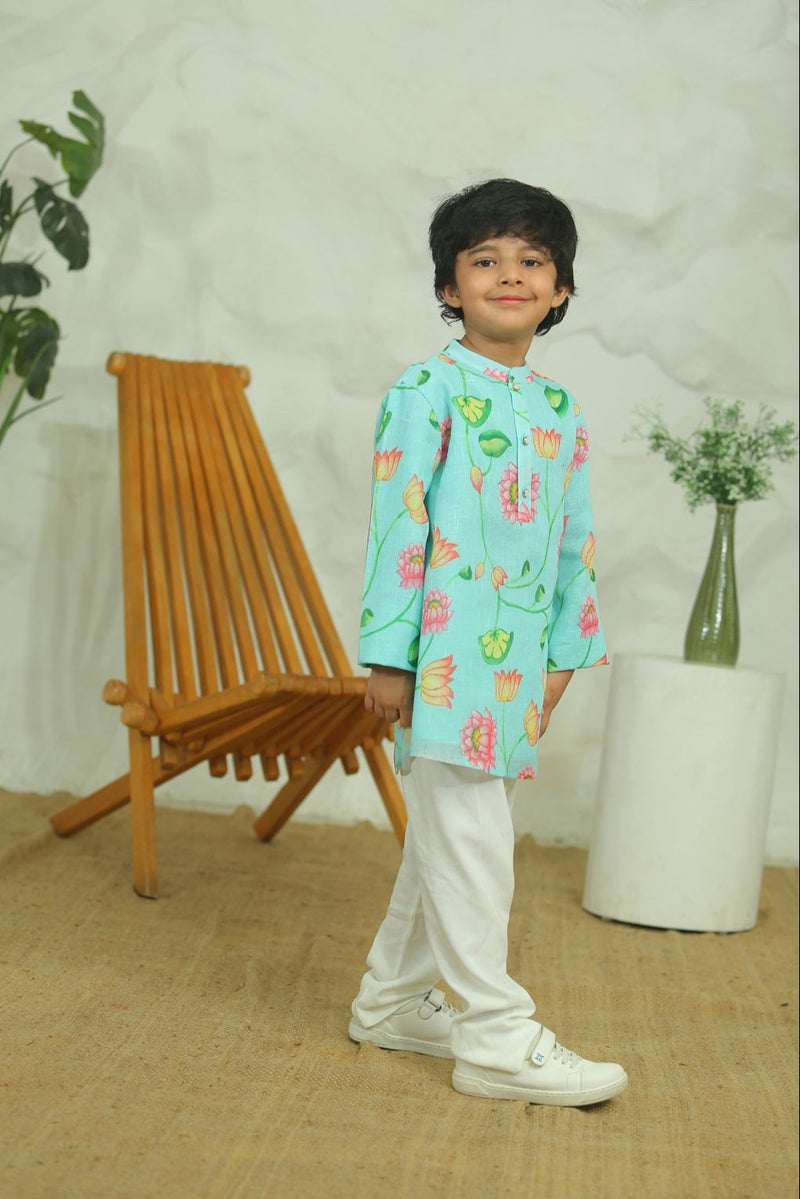 Spunkies Boys Mint Green Embroidered Kurta Set