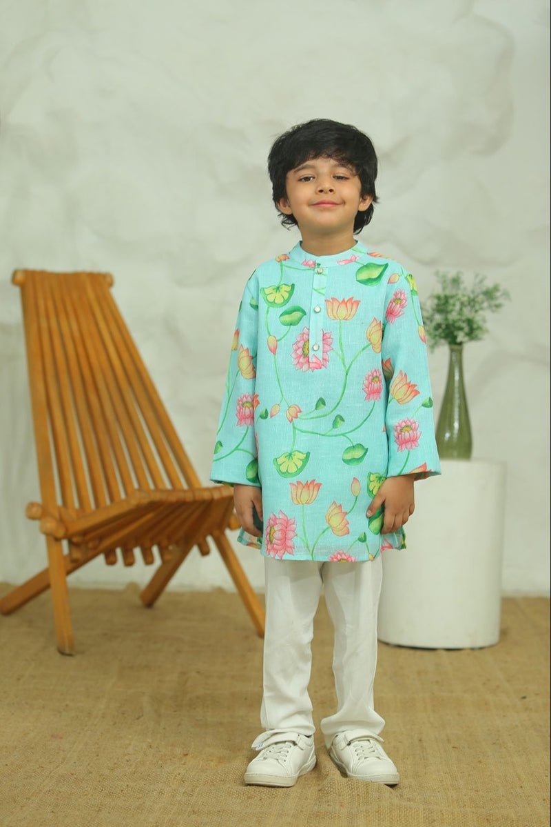Spunkies Boys Mint Green Embroidered Kurta Set