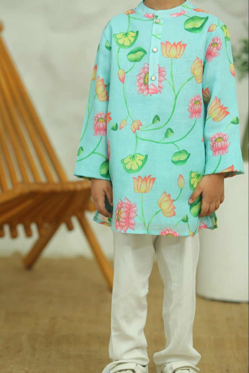 Spunkies Boys Mint Green Embroidered Kurta Set