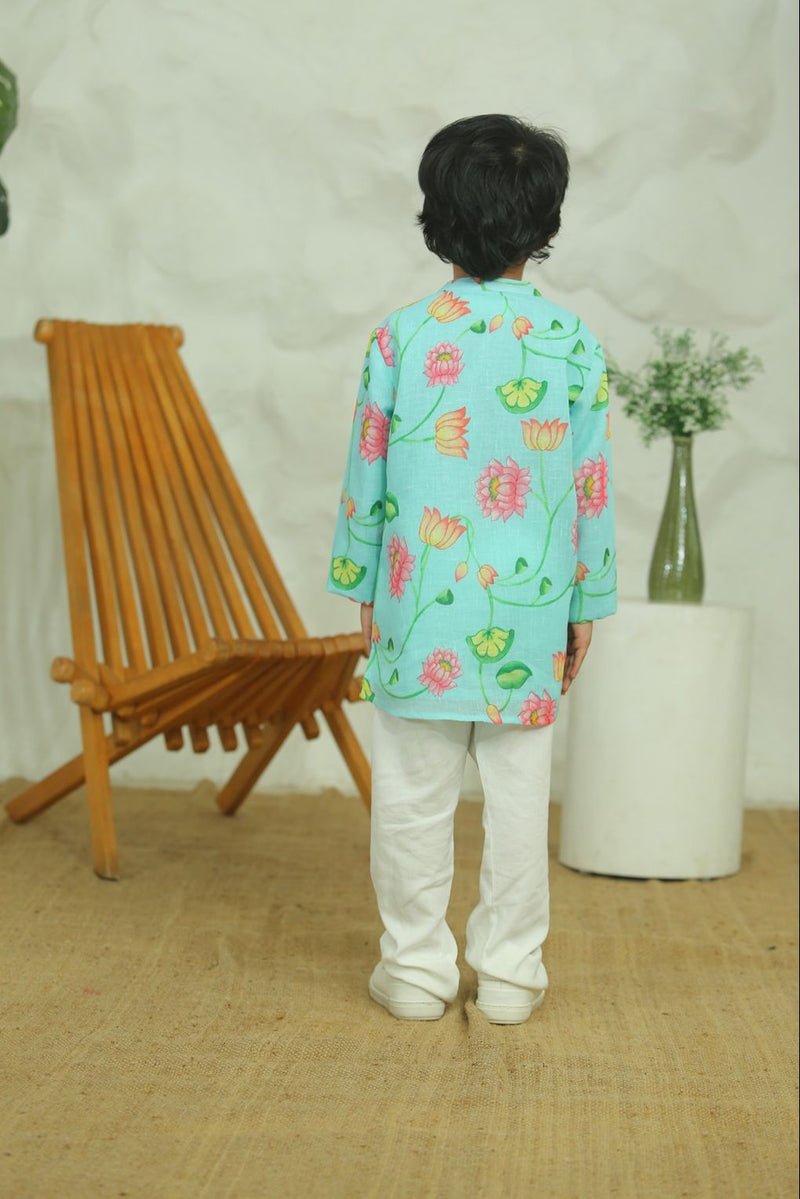 Spunkies Boys Mint Green Embroidered Kurta Set