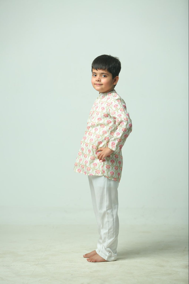 Spunkies Boys Ecru Embroidered Kurta Set
