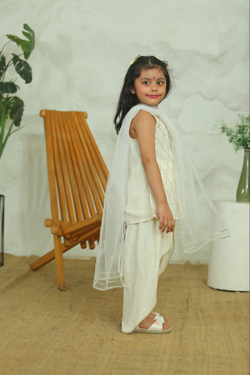 Spunkies Girls Ecru Sequin Ethnic Dhoti Kurta Set