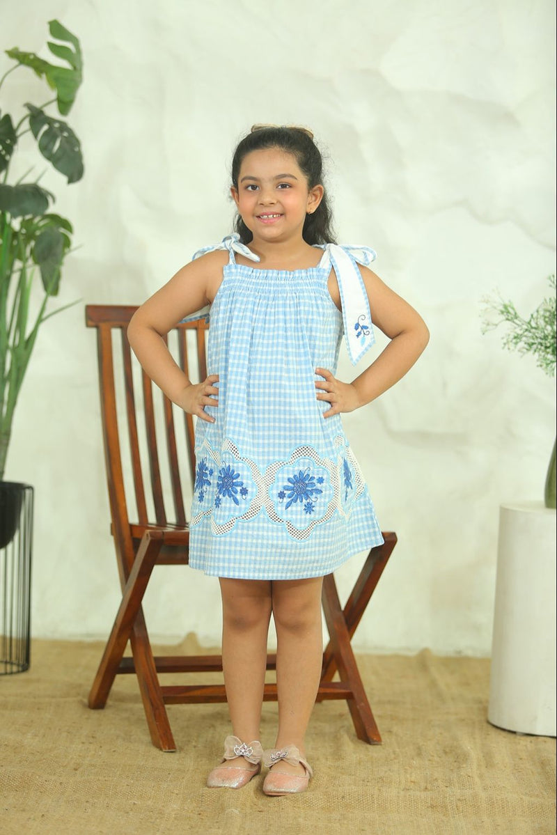 Spunkies Girls Blue Sleeveless Halter Dress
