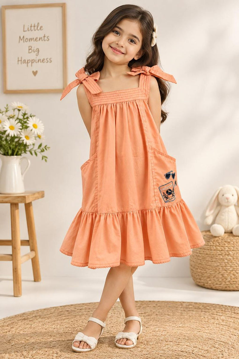 Spunkies Cotton Girls Cuba satin Peach Dress