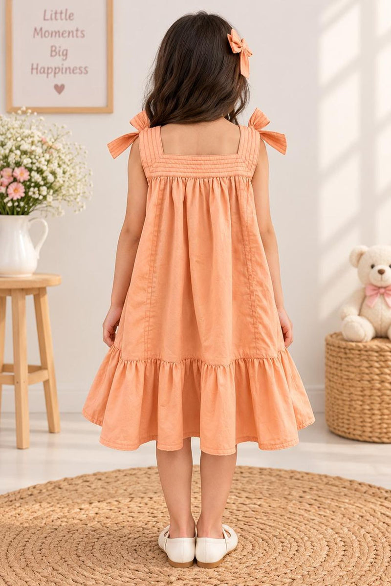 Spunkies Cotton Girls Cuba satin Peach Dress