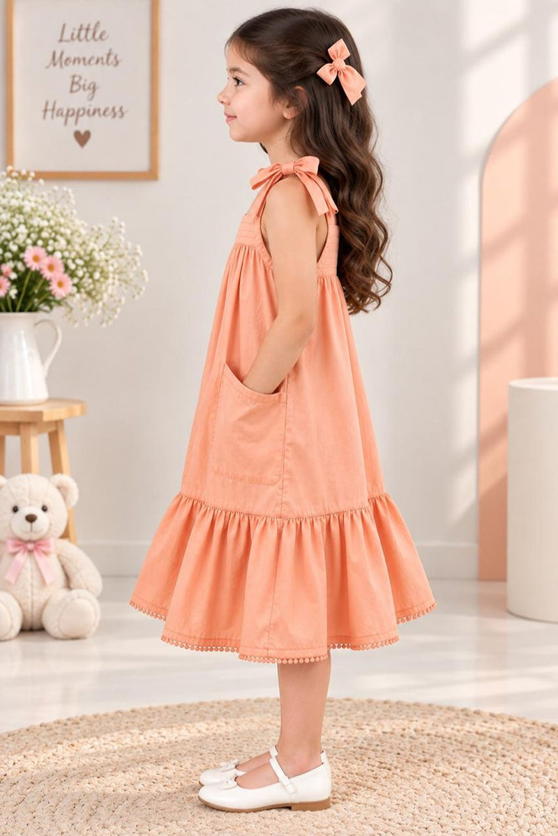 Spunkies Cotton Girls Cuba satin Peach Dress