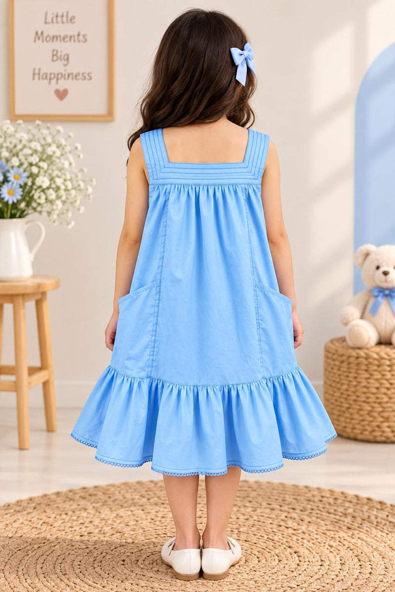 Spunkies Cotton Girls Cuba satin Light Blue Dress