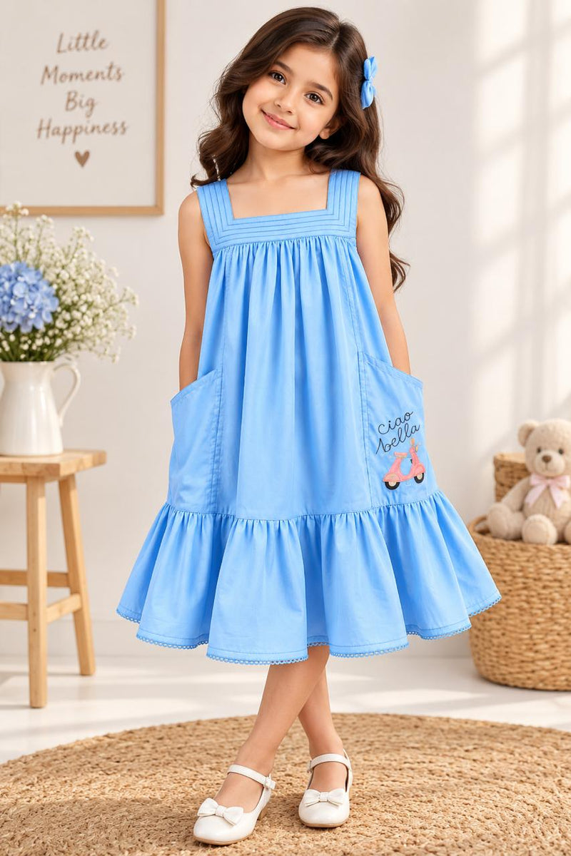 Spunkies Cotton Girls Cuba satin Light Blue Dress
