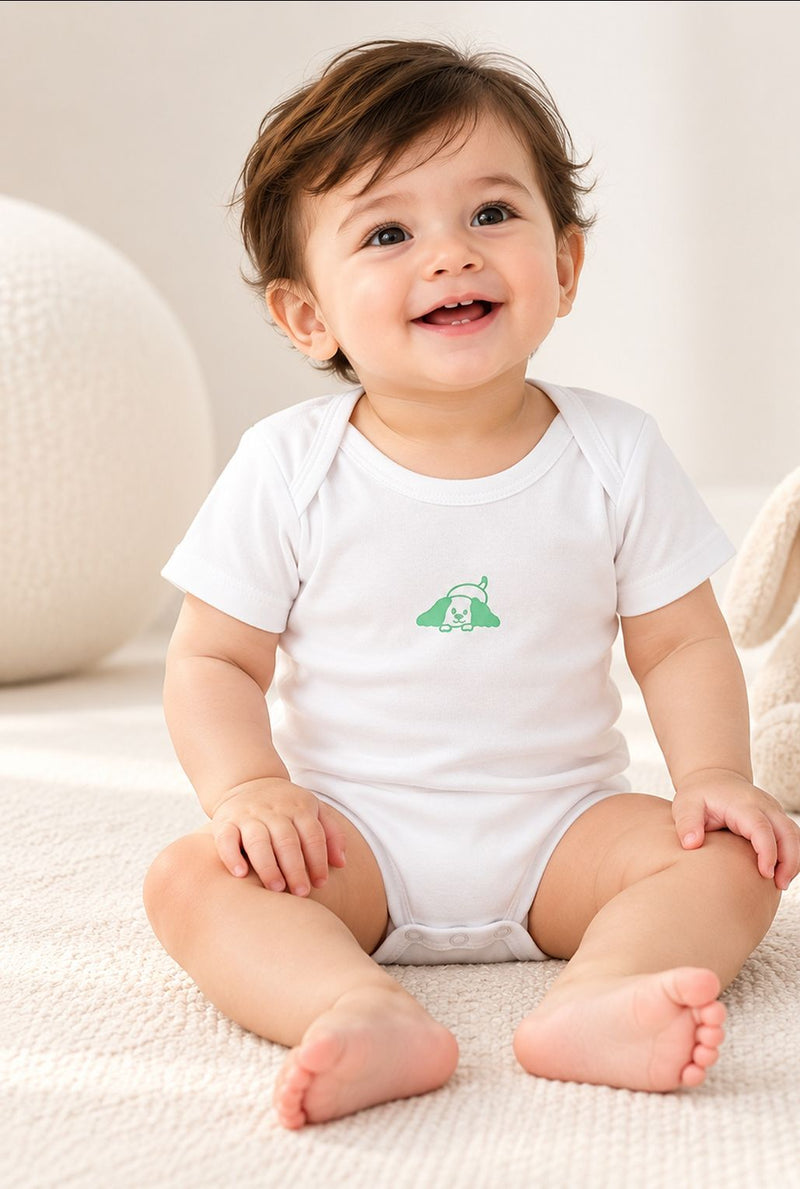 Spunkies Infant Cotton White Half Sleeve Printed Romper