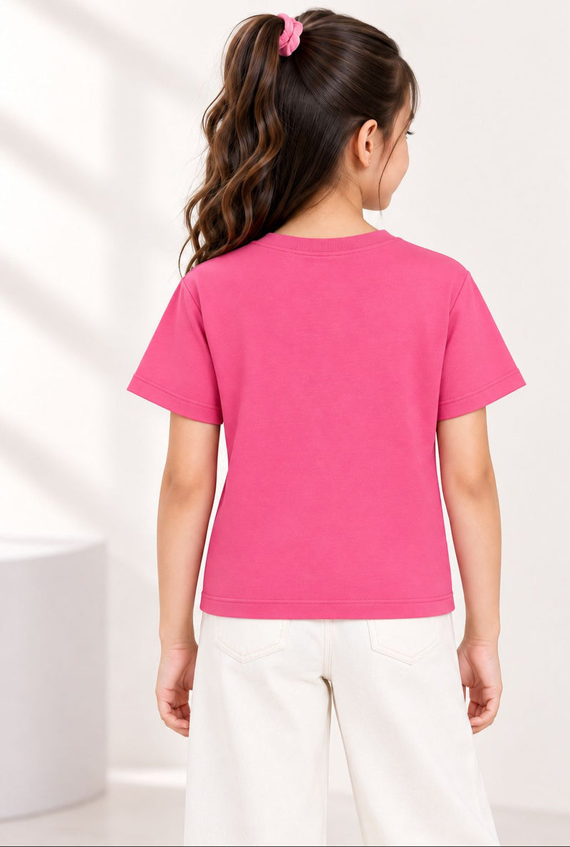 Spunkies Pink Girls Graphic Print Crew Neck Short Sleeves Top