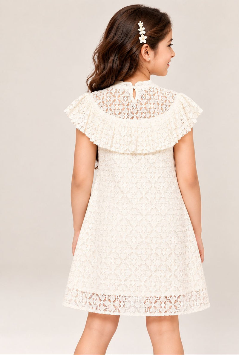 Spunkies Girls Woven Schifili White Dress