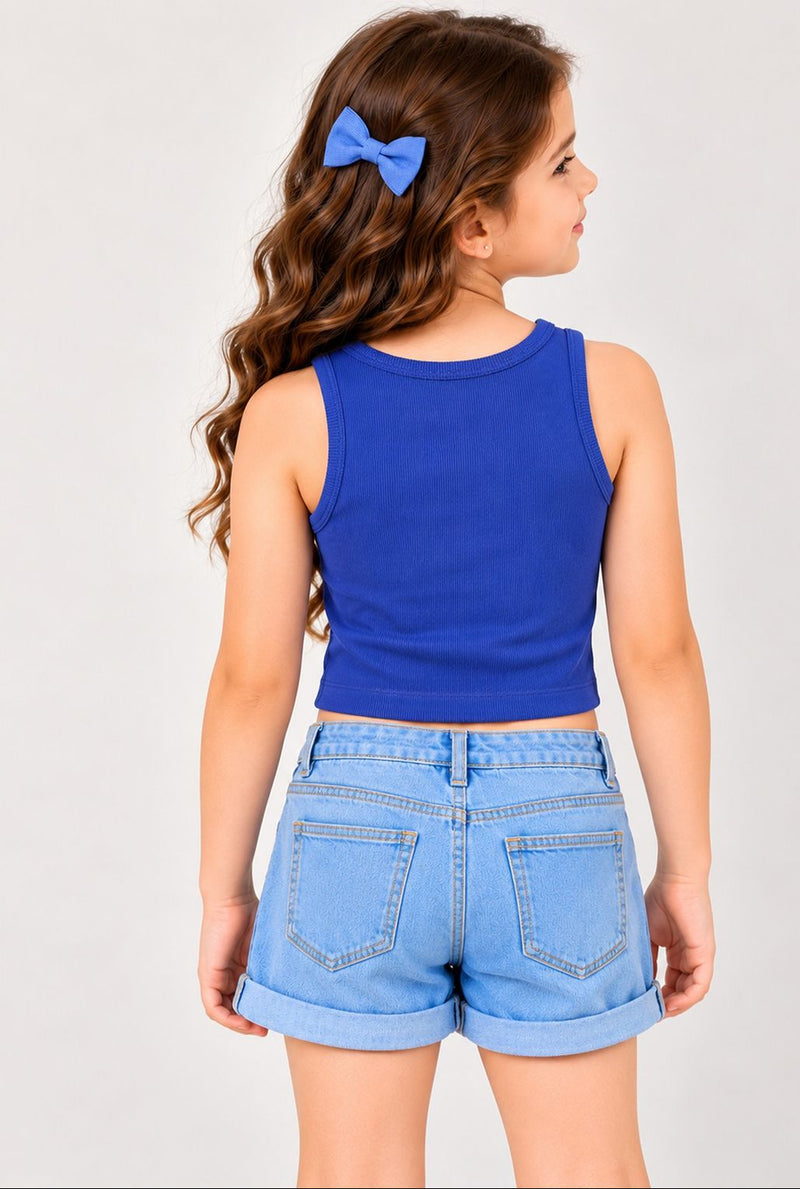 Spunkies Royal Blue Girls Solid Round Neck Sleeveless Tank Top