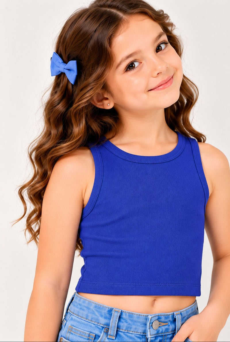 Spunkies Royal Blue Girls Solid Round Neck Sleeveless Tank Top
