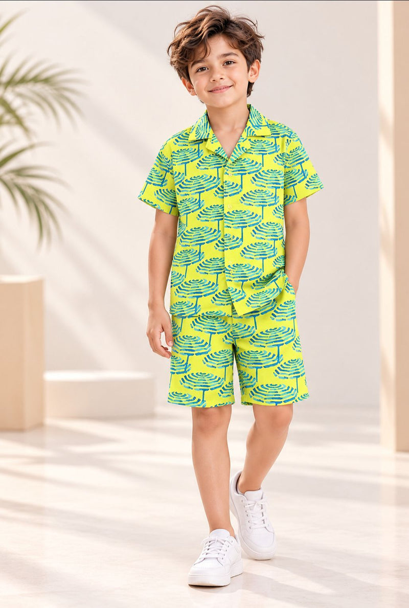 Spunkies Lime Geometric Print Co-Ord Set- Boy