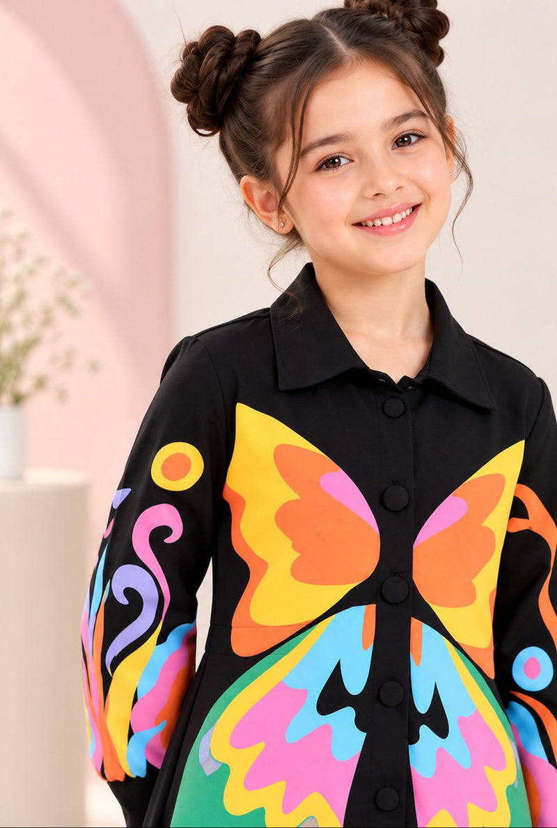 Spunkies Girls' Black Butterfly Shirt Jacket