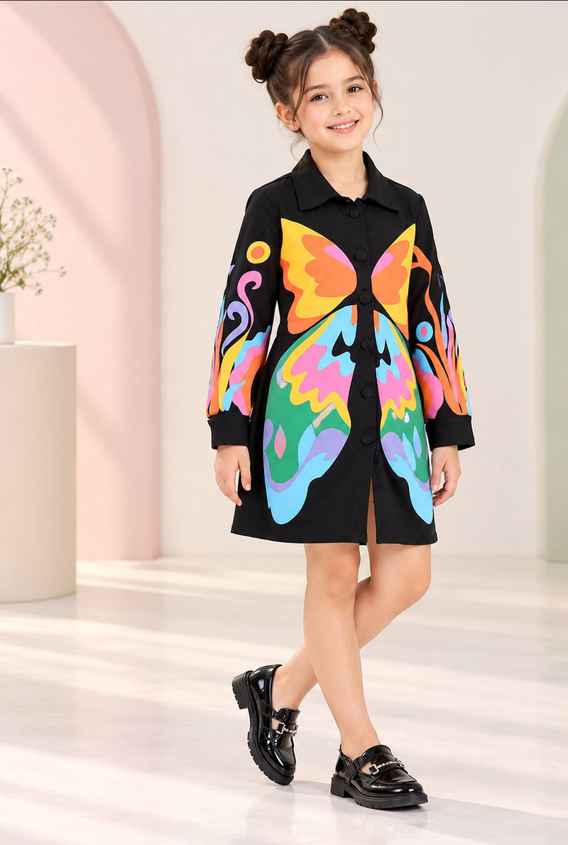 Spunkies Girls' Black Butterfly Shirt Jacket
