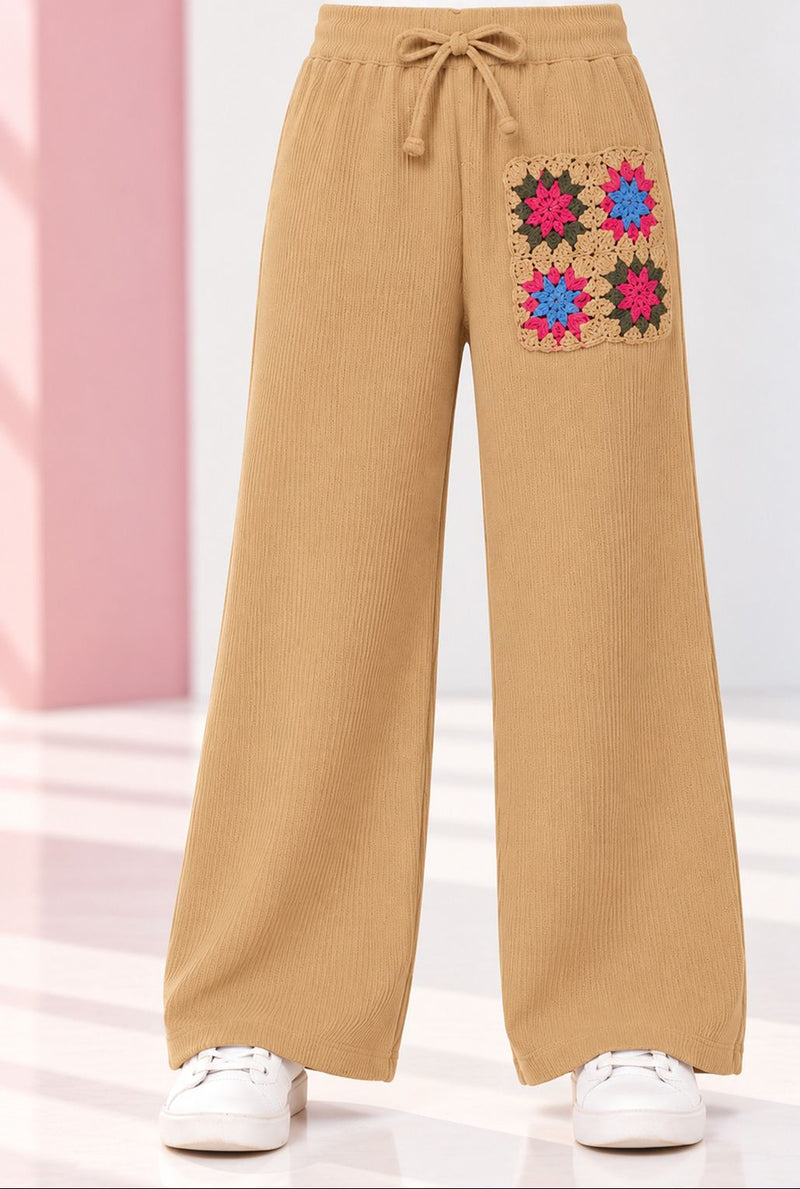 Spunkies Brown Cotton Crochet Patch Lounge Pants