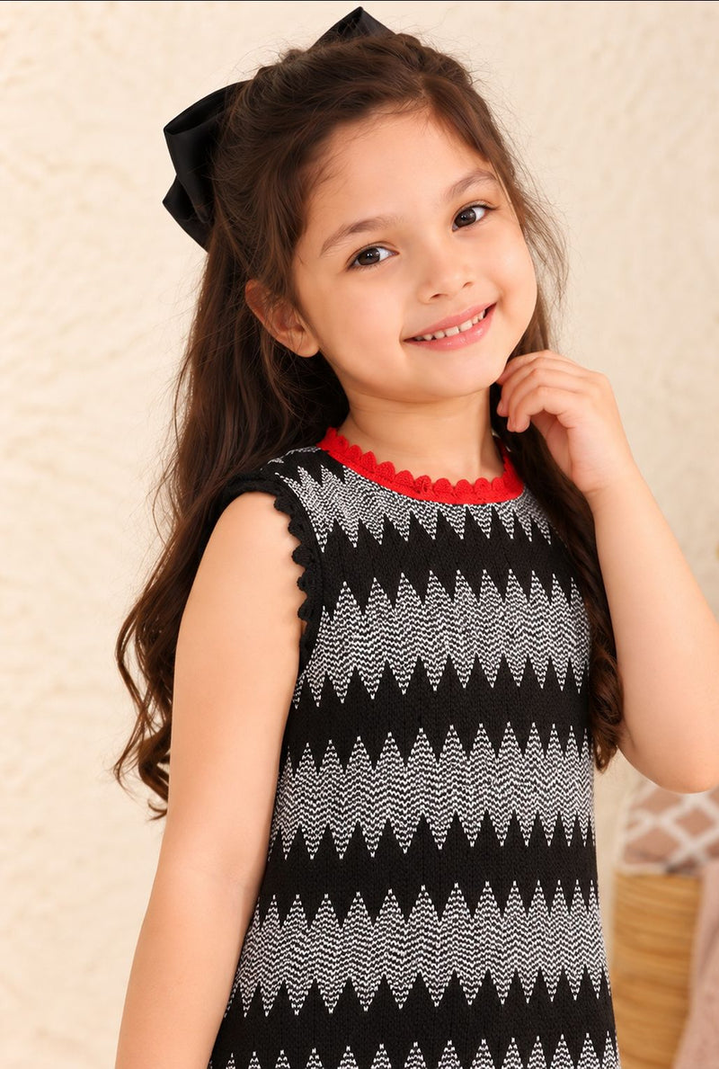 Spunkies Black Girls Solid Round Neck Short Sleeves Fit & Flare Dress