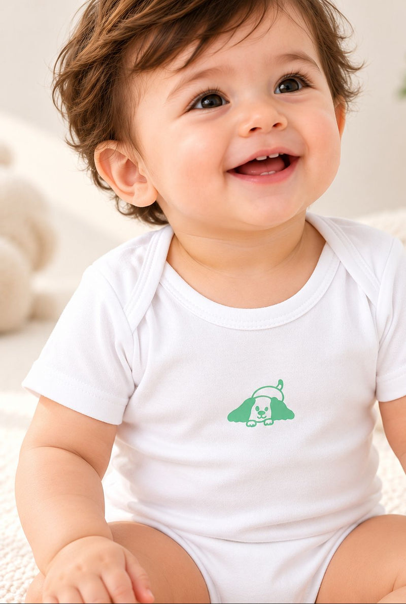 Spunkies Infant Cotton White Half Sleeve Printed Romper