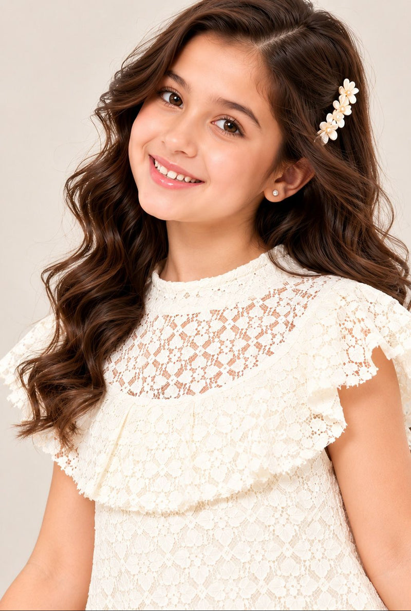 Spunkies Girls Woven Schifili White Dress