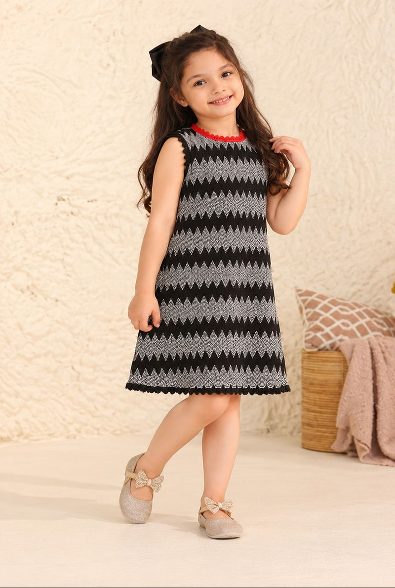 Spunkies Black Girls Solid Round Neck Short Sleeves Fit & Flare Dress
